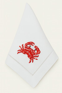 Our Napkins: Crab Embroidery – 100% Linen Embroidered Dinner Napkin (Sold Individually)
