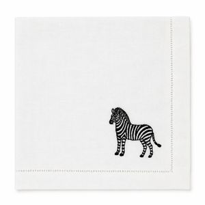 Our Napkins: Zebra – 100% Linen Embroidered Dinner Napkin (Sold Individually)