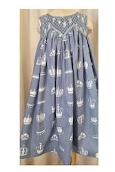 Princess Dress, hand smocked silver thread