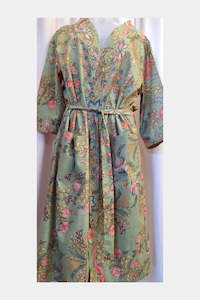 Cotton Sleepwear: 100% Cotton Robe - Lush Green with Flowers