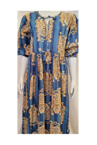 Tiger Print Dress - Navy and Light Denim