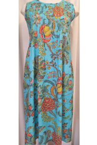 Dresses: Exotic Flower Cotton Dress Aqua