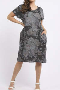 Linen Dress, Ribbed Sides Antique Rose - Charcoal