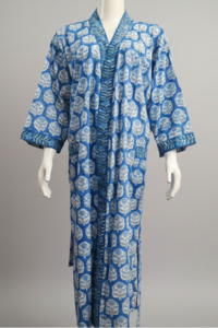 Anokhi Style Robe – White and Blue Tree Motif