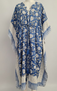 Cotton Collection: Anokhi Style Tie Kaftan -Dark Blue