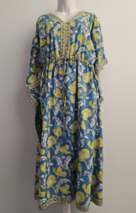 Cotton Collection: Anokhi Style Tie Kaftan -Blue and Lime