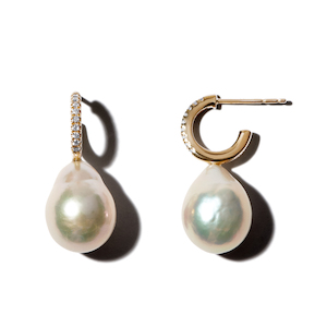 Products: DIAMOND AND BAROQUE PEARL 14-carat gold hoop earrings Lulu's Collective