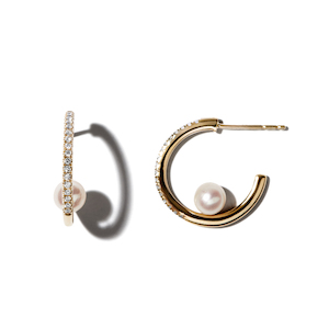 DIAMOND WITH FRESHWATER PEARL 14-carat gold hoop earrings Lulu's Collective
