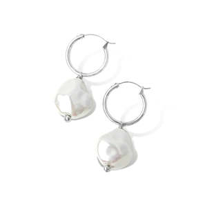 Gift: Steel Me Baroque Pearl Hoop Earrings - FABULEUX VOUS