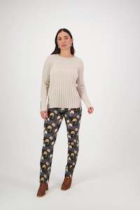 Lumas Hot Special: Round Neck Ribbed Knit Jumper with Button Cuff Detail - Oatmeal - VASSALLI