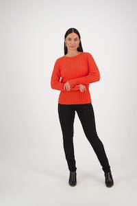 Knitwear: Round Neck Ribbed Knit Jumper with Button Cuff Detail - Sunset Soda - VASSALLI