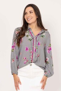 Zayla Stripe Blouse - Black - CHARLO