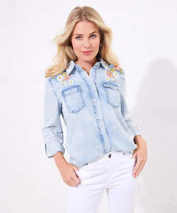 Daisy Embroidered Denim Shirt - JOE BROWNS