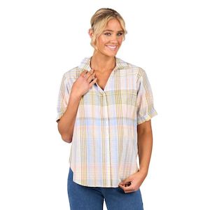 Under 200: Drop Shoulder Shirt Rounded Hem - Blue Check - VASSALLI