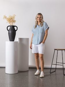 Under 200: Drop Shoulder Tencel Shirt Con. Pocket Trim - Chambray - VASSALLI