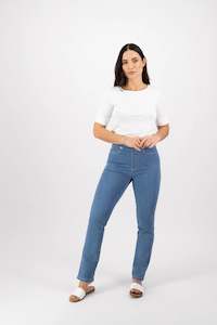 Slim Leg Full Length Lightweight Denim Pull On - Mid Wash - VASSALLI