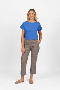 Cropped Pants: Slim Leg 7/8 Pant - Tangerine Check - VASSALLI