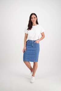 Skirts: Contrast Stitch Denim Skirt - Light Denim - VASSALLI
