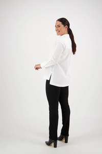 Shirts: Shirt with Contrast Stitching and Side Splits - White/Ink - VASSALLI