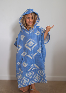Kids Hooded Poncho-Blue