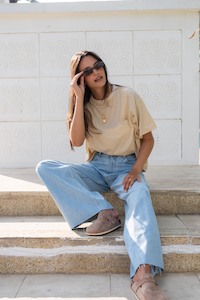 Tops Shirts: Sunshine Lagi Oversized Tee *Limited Edition* - Organic Cotton - Sand