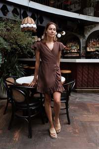 DAPHNE WRAP DRESS - Espresso