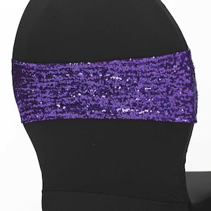 CLEARANCE Sequin Lycra Chair Bands - Purple
