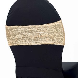CLEARANCE Sequin Lycra Chair Bands - Antique Gold