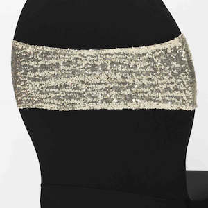 CLEARANCE Sequin Lycra Chair Bands - Champagne Gold