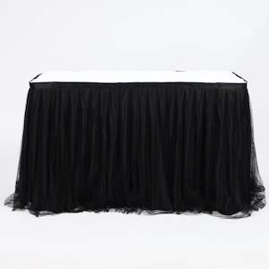 Tulle Table Skirting: Tulle and Ice Silk Layered Table Skirting - Black (5.2m) - Includes Clips