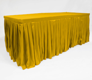 Christmas Tablecloths And Christmas Overlays: Bright Gold Fitted Tablecloth with Pleated Table Skirting for 6ft Trestle Tables