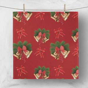 Christmas Napkins: CLEARANCE Christmas Napkins - Christmas Bells on Red  (50x50cm)