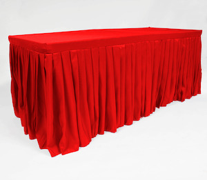 Christmas Table Skirts: Red Fitted Tablecloth with Pleated Table Skirting for 6ft Trestle Tables