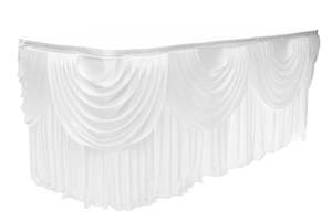 Christmas Table Skirts: White Ice Silk Satin Table Skirting (4m) + BONUS Clips