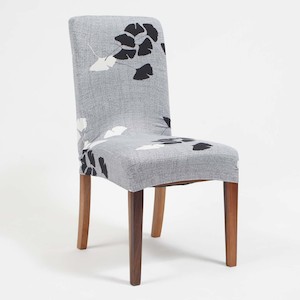 CLEARANCE Lycra Dining Chair Covers (Toppers) - Light Grey With Leaf Pattern