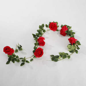 The Look Red Gold Green White Christmas Setting: Red Rose (9cm) Artificial Flower Vine - 1.6m