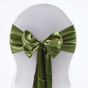 The Look Burgundy Gold White Green Christmas: Satin Chair Sashes - Olive Green