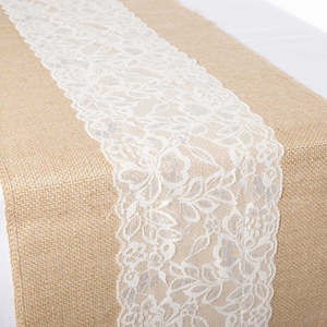 The Look Red Tulle And Hessian Boho Christmas: Hessian and Lace Table Runner (centre lace) 30cm x 275cm