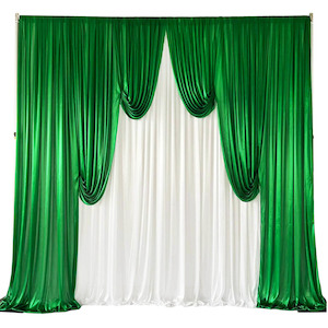 The Look Black And Gold Sequin Backdrop Christmas Setting: Ice Silk Event Backdrop with Venetian Contour Stage Curtain / Valance Swag (Jade and White) 3m wide x 3m high