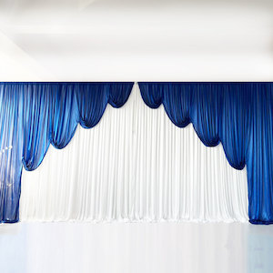 Ice Silk Event Backdrop with Venetian Contour Stage Curtain / Valance Swag (Roya&hellip;