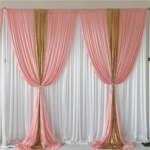 Blush Ice Silk and Gold Sequin Layered Backdrop Curtain 3m x 3m