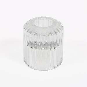 Reversible Glass Tea Light and Taper Candle Holder - Ribbed Drum (Style 2)