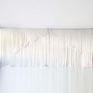 Ice Silk Event Backdrop with Venetian Contour Stage Curtain / Valance Swag - White (6x3m)