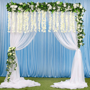 CLEARANCE Hanging Floral Greenery Garland Panel - White Wisteria & Rose