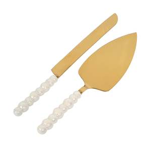 Charger Plates: Cake Knife & Server Set - Bubble Handle - Gold (2pc)