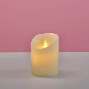 Christmas Table Linen And Decorations: LED Flameless Flickering Wax Pillar Candle - Ivory (7.5x10cm)