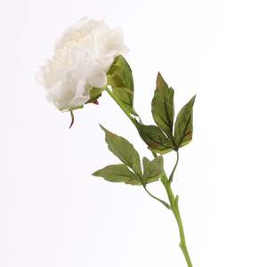 Christmas Table Linen And Decorations: Artificial Real Touch Peony Rose - Large Stem - White