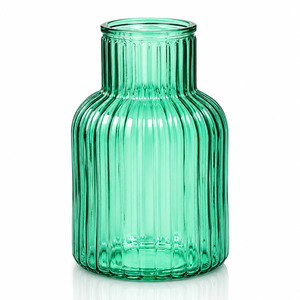 Christmas Table Linen And Decorations: Ribbed Glass Bottle Vase - Turquoise (13x20cm)