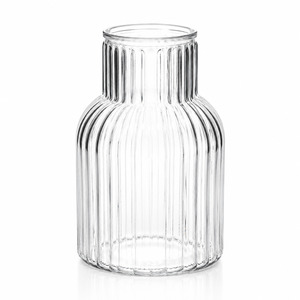 Christmas Table Linen And Decorations: Ribbed Glass Bottle Vase - Clear (13x20cm)