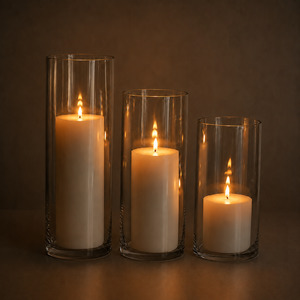 Christmas Table Linen And Decorations: Wax Pillar Candle & Vase Package (18 Candles, 18 Vases)